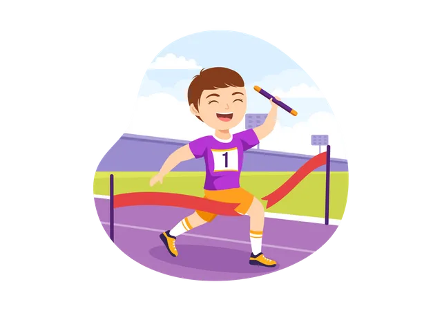 Boy running in race  Illustration