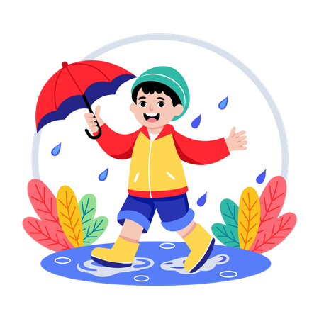 Boy running in Rain  Illustration