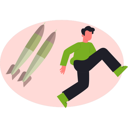 Boy  running into battle  Illustration