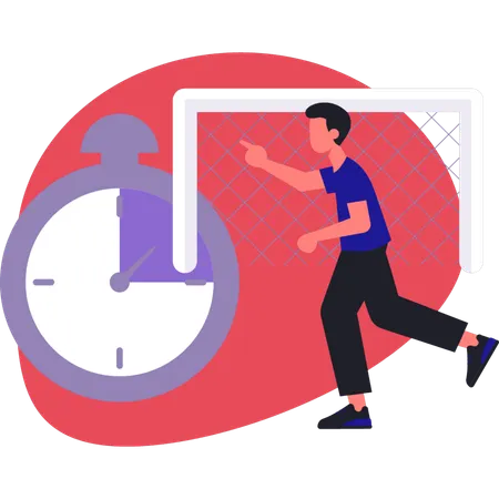 Boy running near goal rack  Illustration