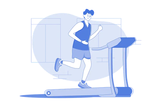 Boy Running On Treadmill  일러스트레이션