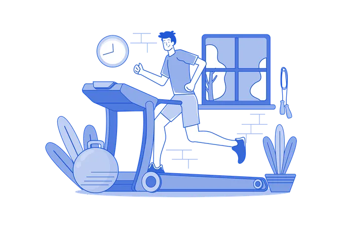 Boy Running On Treadmill Illustration Concept On White Background Illustration