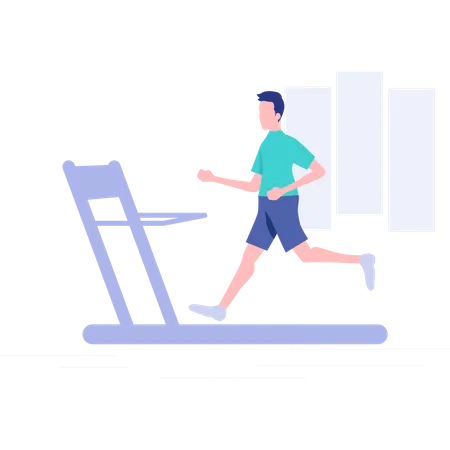 A Boy Running On Treadmill For Fitness Illustration