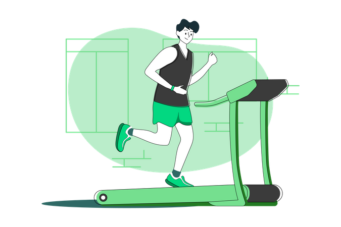 Boy Running On Treadmill  Illustration