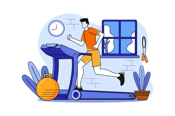 Boy running on treadmill  イラスト