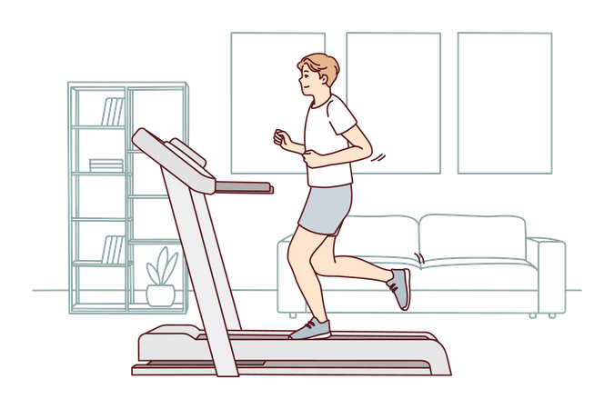 Boy running on treadmill Illustration