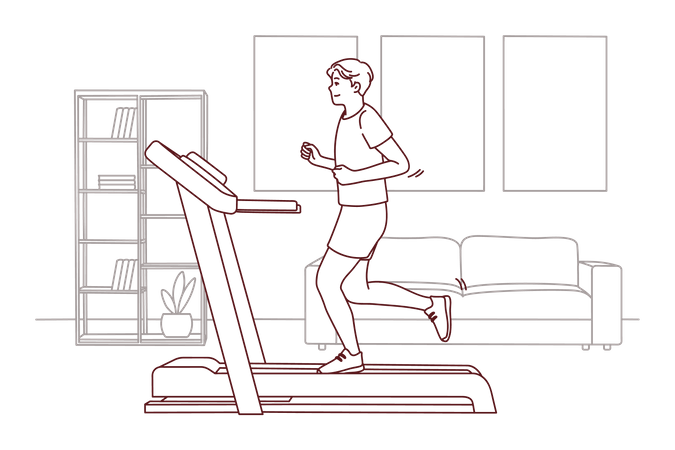 Boy running on treadmill Illustration