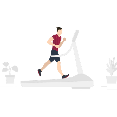 Boy running on treadmill  Illustration