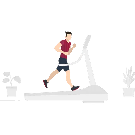 Boy running on treadmill  Illustration