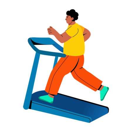 Boy running on treadmill  Illustration
