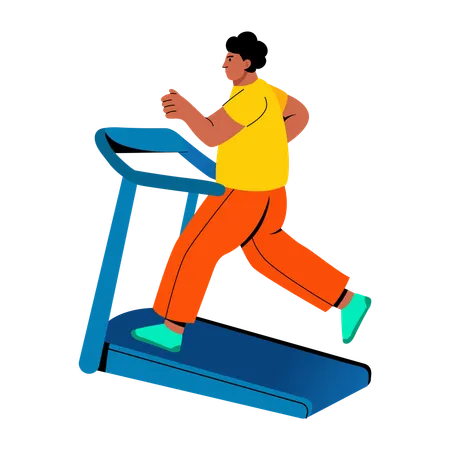 Boy running on treadmill  Illustration