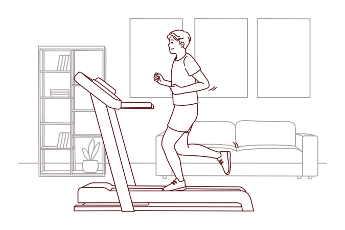 Boy running on treadmill  Illustration