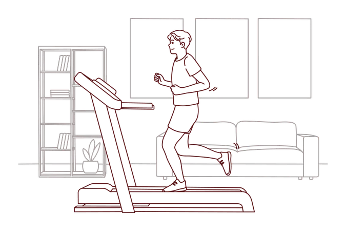 Boy running on treadmill  Illustration