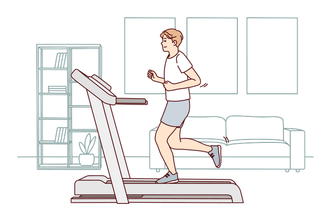 Boy running on treadmill  Illustration