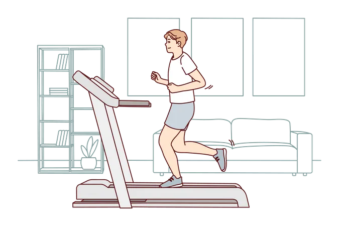 Boy running on treadmill  Illustration