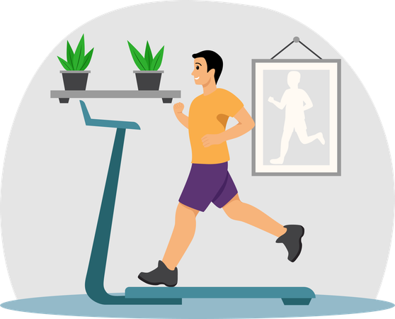 Boy running on treadmill  Illustration