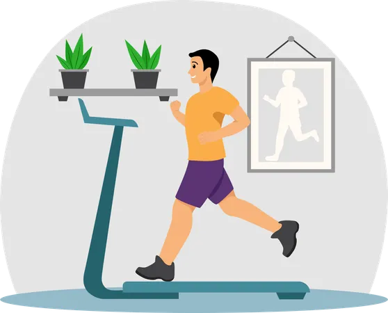 Boy running on treadmill  Illustration