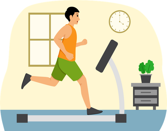 Boy running on treadmill  Illustration