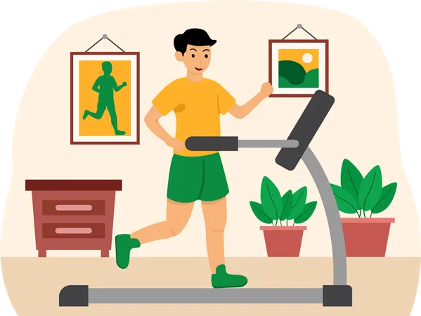 Boy running on treadmill  Illustration