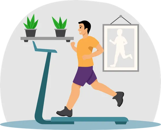 Boy running on treadmill  Illustration