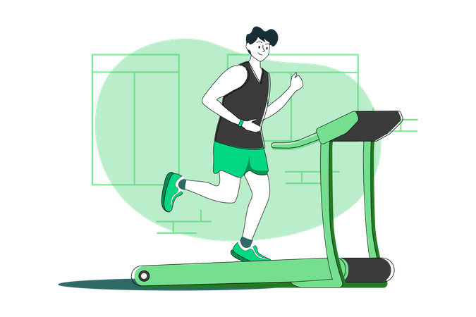 Boy Running On Treadmill  Illustration