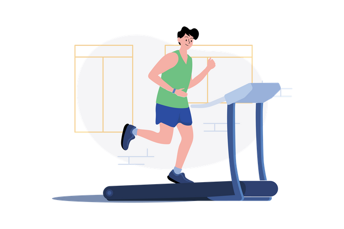 Boy Running On Treadmill  Illustration