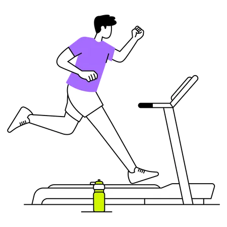 Boy running on treadmill  Illustration