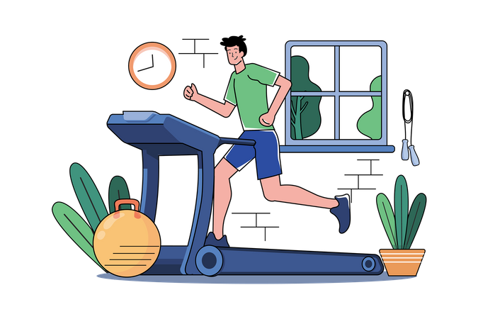 Boy running on treadmill  Illustration