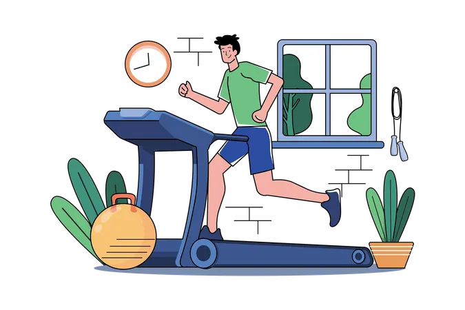 Boy running on treadmill  Illustration