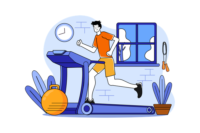 Boy running on treadmill  Illustration