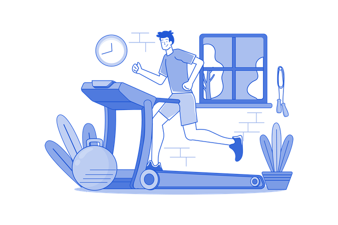 Boy running on treadmill  Illustration