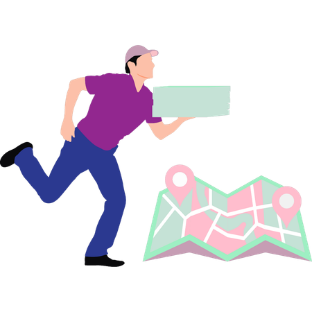 Boy running to deliver parcel  Illustration