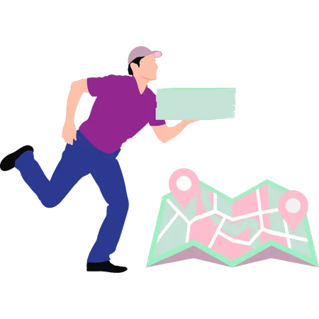 Boy running to deliver parcel  Illustration