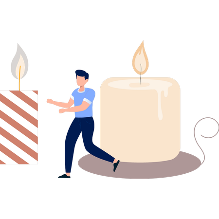 Boy running towards burning candle  Illustration