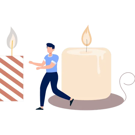 Boy running towards burning candle  Illustration