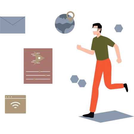 Boy Running Wearing VR Illustration
