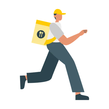 Boy running while doing Delivery Service  Illustration