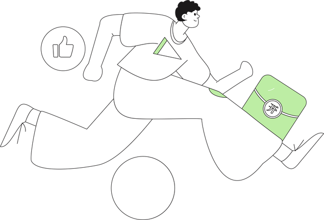 Boy Running While Doing Digital Shopping  Illustration