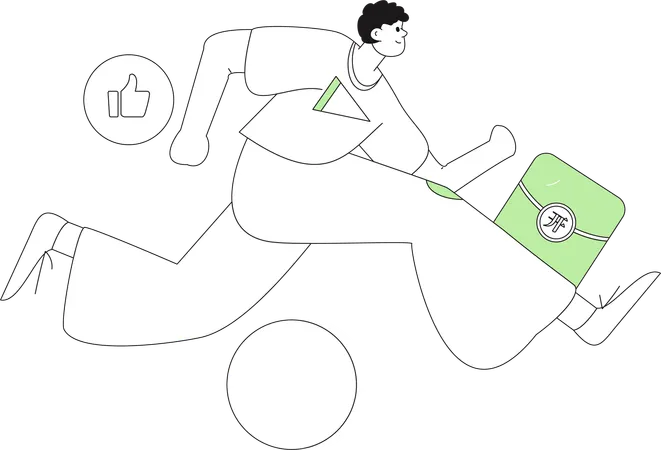 Boy Running While Doing Digital Shopping  Illustration