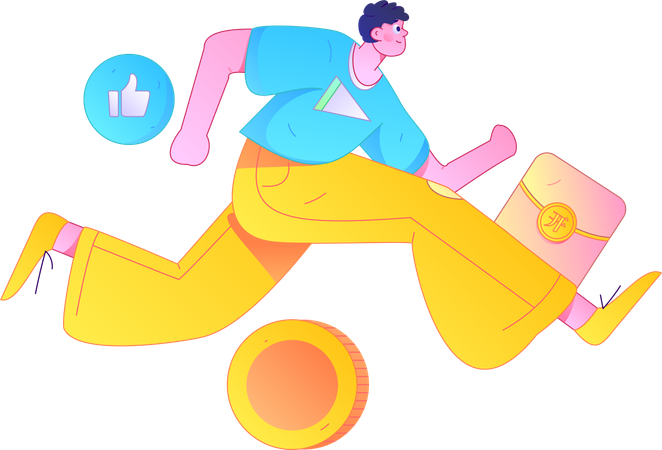 Boy running while doing digital shopping  Illustration