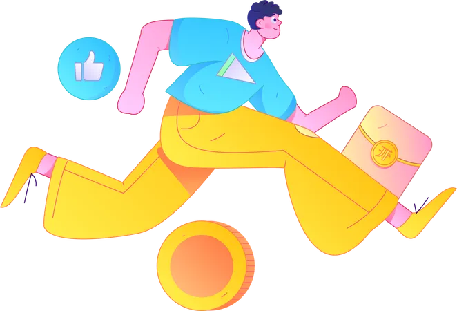 Boy running while doing digital shopping  Illustration