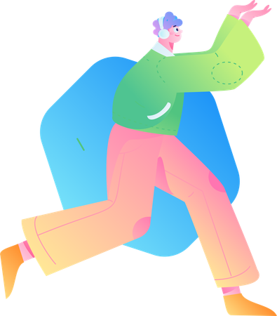 Boy running while listening songs  Illustration