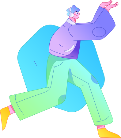 Boy running while listening songs  Illustration