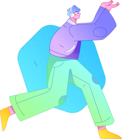 Boy running while listening songs  Illustration