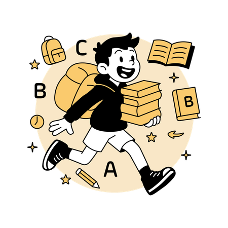 Boy Running with Backpack  Illustration