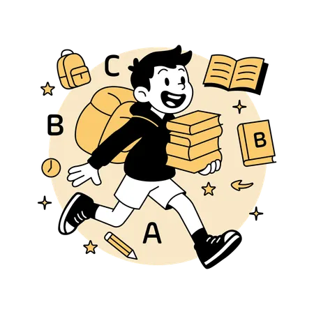Boy Running with Backpack  Illustration
