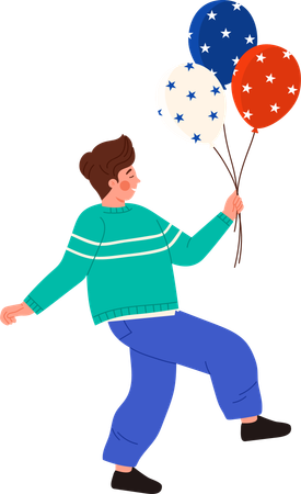 Boy running with balloons  Illustration