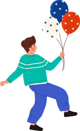 Boy running with balloons  Illustration