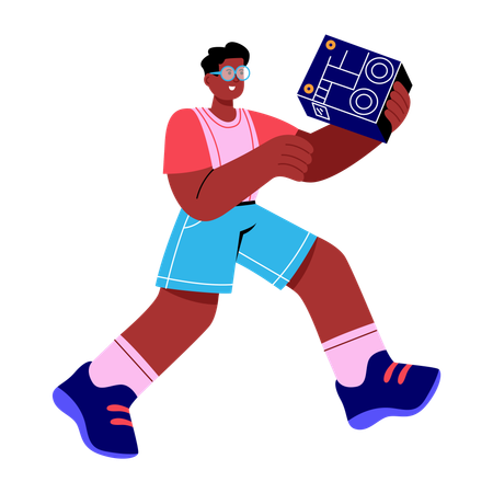 Boy running with circuit board  Illustration