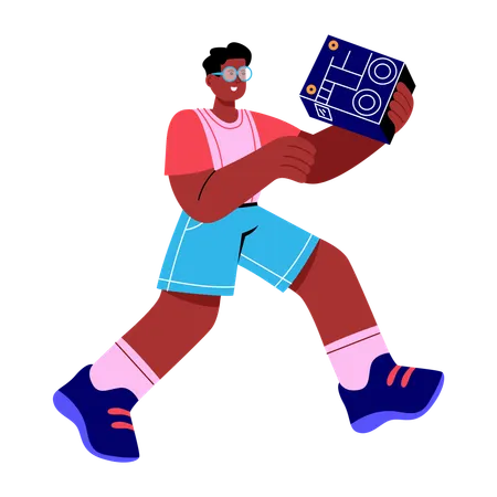 Boy running with circuit board  Illustration